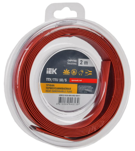 Изображение товара Термоусадочная трубка IEK UDR12-010-005-002-K04-T 2 м Красная