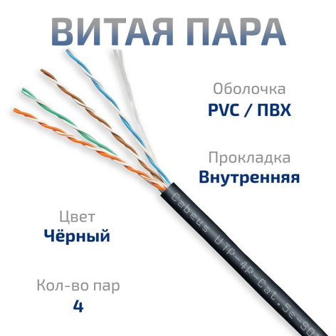 фото Кабель витая пара U/UTP 5e кат. 4 пары Cabeus UTP-4P-Cat.5e-SOLID-BK в Краснодаре