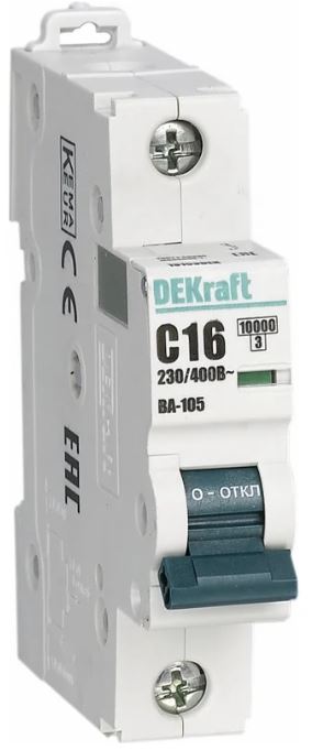 

Автоматический выключатель DEKraft 13206DEK ВА-105 1P D кривая 50A 10кА, 13206DEK