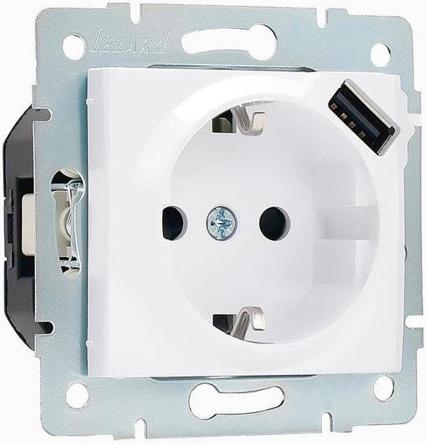 

Розетка Lezard 707-0288-181 Karina 1-м СП 16А с заземл. с заряд. устройством USB механизм бел., 707-0288-181