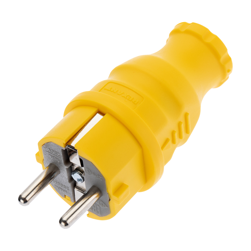 

Вилка Rexant 111-014 прямая влагозащищенная, c/з, 16А. IP44, каучук желтая, 111-014