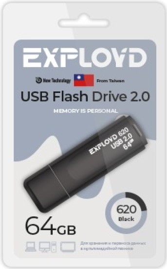 

Накопитель USB 2.0 64GB Exployd EX-64GB-620-Black 620, чёрный, EX-64GB-620-Black