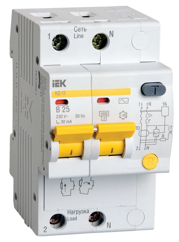 

Автомат дифференциальный IEK MAD10-2-025-B-030 KARAT АД12 2P В25А 30мА тип AC, MAD10-2-025-B-030
