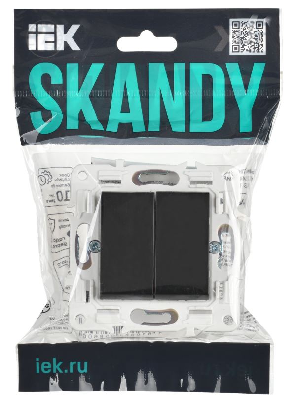

Выключатель двухклавишный IEK SK-V20-0-10-K02 SKANDY 10А SK-V04Bl черный, SK-V20-0-10-K02