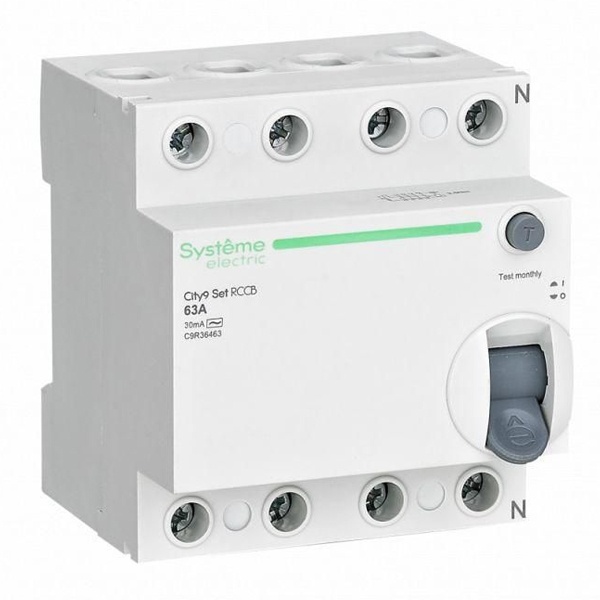 

УЗО Systeme Electric C9R36463 City9 Set ВДТ 63А 4P 30мА Тип-AC 400В, C9R36463