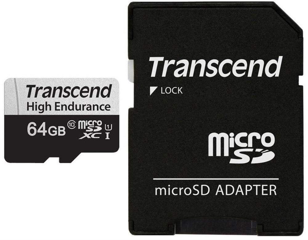 

Карта памяти 64GB Transcend TS64GUSD350V microSDXC Class 10, UHS-I U1, High Endurance, (SD адаптер), R/W: 100/45 MB/s, 3D TLC, TS64GUSD350V