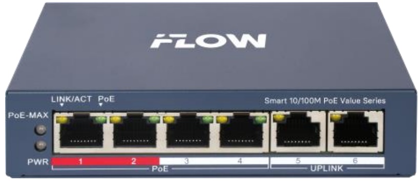 

Коммутатор настраиваемый iFlow F-SW-EM206POE-VM 4 RJ45 10/100M PoE с грозозащитой 6кВ, 2 10/100М Ethernet порт, 802.3af/at, бюджет PoE 60Вт, F-SW-EM206POE-VM