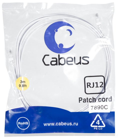 фото Кабель патч-корд  Cabeus PC-TEL-RJ12-3m в Санкт-Петербургe