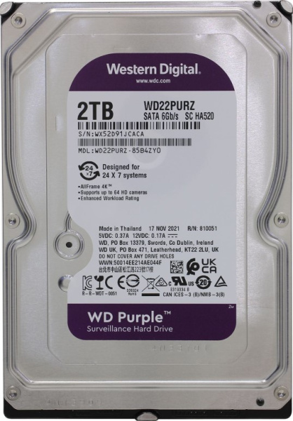 фото Жесткий диск 2TB SATA 6Gb/s Western Digital WD22PURZ в Волгограде