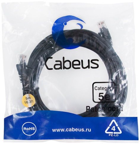фото Кабель патч-корд U/UTP 5e кат. 5м Cabeus PC-UTP-RJ45-Cat.5e-5m-BK в Санкт-Петербургe