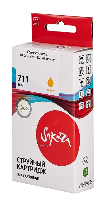 

Картридж струйный Sakura CZ132A (№711 Yellow) для HP Designjet T120/T520 ePrinter, водорастворимый тип чернил, желтый, CZ132A (№711 Yellow)