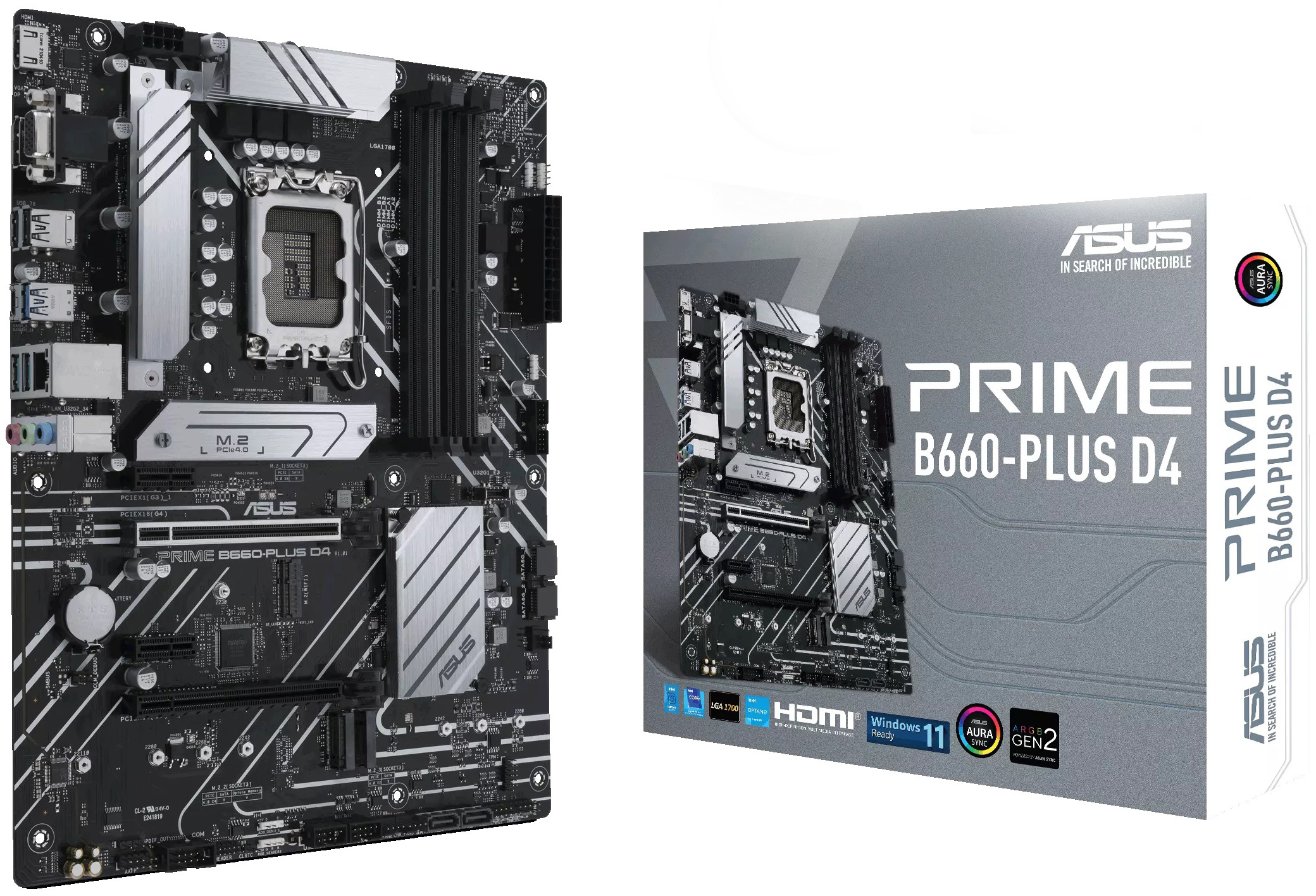 

Материнская плата ATX ASUS PRIME B660-PLUS D4 (LGA1700, B660, 4*DDR4(5333), 4*SATA 6G RAID, 3*M.2, 4*PCIE, 7.1CH, 2.5Glan, USB Type-C, 3*USB 3.2, 2*US, PRIME B660-PLUS D4