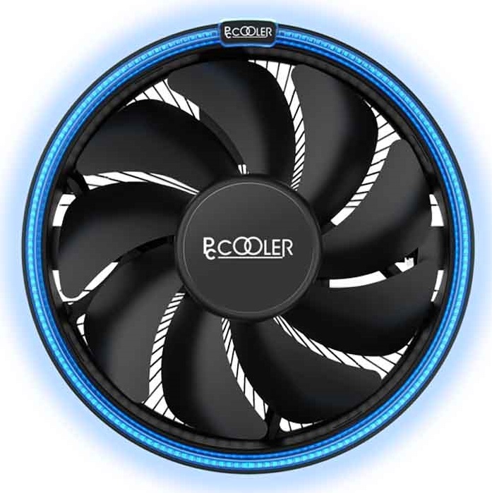 

Кулер PCCooler E126M B S775/115X/AM2/2+/AM3/3+/AM4/FM1/FM2/2+ (1000-1800rpm, 56 CFM, 26.5dBA, 48 шт/кор, TDP 92W, вент-р 120мм с PWM, Blue LED FAN, 10, E126M B