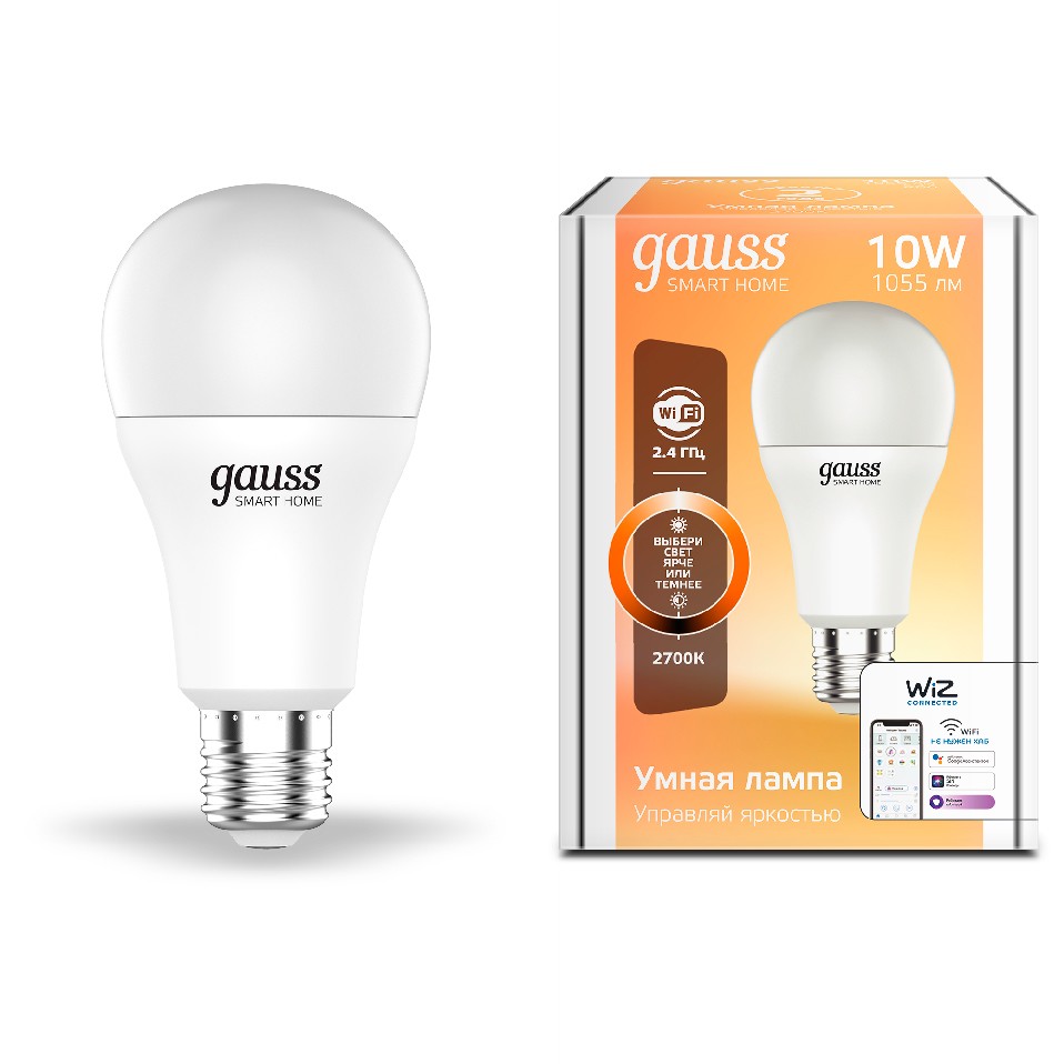 

Лампа светодиодная Gauss 1070112 Smart Home DIM E27 A60 10 Вт 2700К 1055 лм, 1070112
