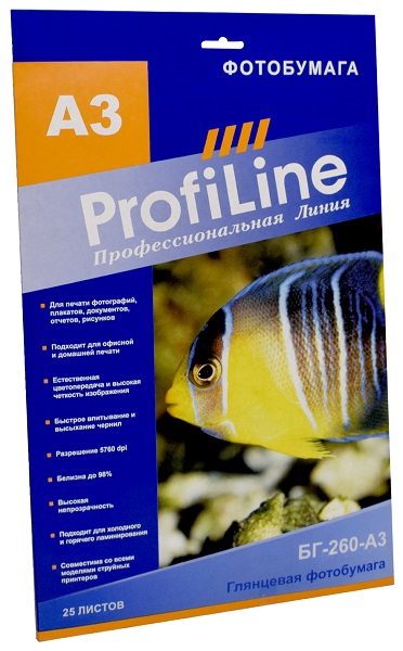 

Фотобумага ProfiLine PL_GP_260_A3_25 глянцевая, 260 г/м2, А3, 25 л, 2880 dpi, PL_GP_260_A3_25