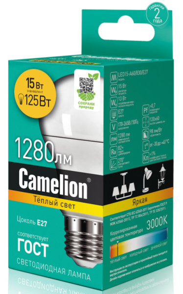 фото Лампа светодиодная Camelion LED15-A60/830/E27 в Уфе