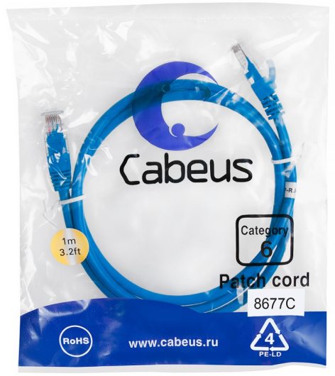 фото Кабель патч-корд U/UTP 6 кат. 1м Cabeus PC-UTP-RJ45-Cat.6-1m-BL в Краснодаре