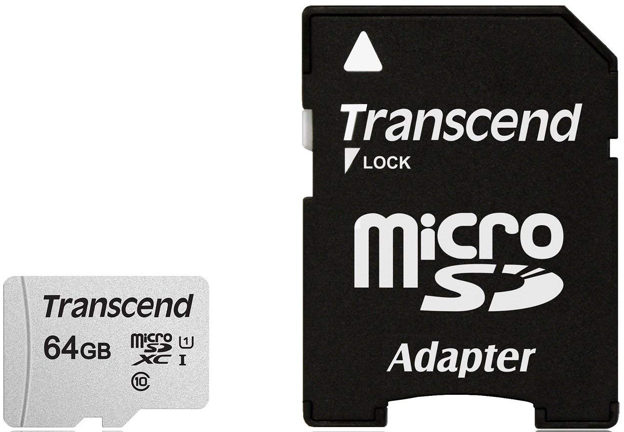 

Карта памяти 64GB Transcend TS64GUSD300S-A microSDXC Class 10 U1 300S + адаптер, TS64GUSD300S-A