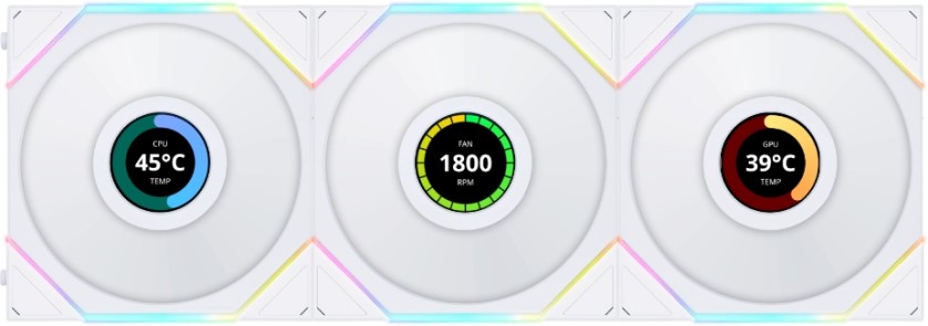 

Вентилятор для корпуса Lian Li UNI FAN TL LCD G99.12TLLCD3W.00 124x120х28 мм, 350 -1900rpm, 62 CFM, 27dBa, 4-pin PWM, (3-pack), UNI FAN TL LCD