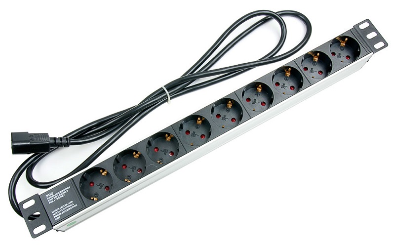 

Блок розеток 19, 9 розеток Cabeus PDU-9P-2IEC для 19" шкафов, горизонтальный, 10 A, без выключателя, алюминиевый корпус, шнур 2 м, вилка IEC 320 C14, PDU-9P-2IEC