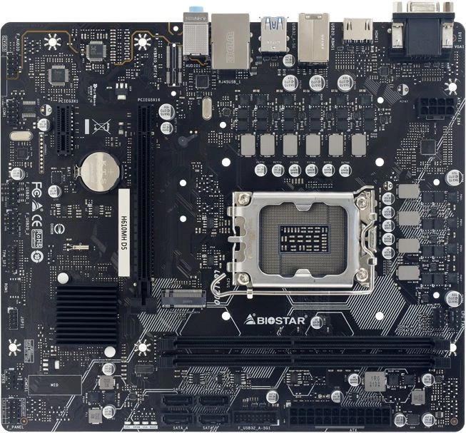 

Материнская плата mATX Biostar H610MH D5 (LGA1700, 2*DDR5(5600), 4*SATA, M.2, 2*PCIe, 2.5Glan, VGA, HDMI, 4*USB 2.0, 2*USB 3.0), H610MH D5