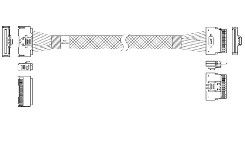 

Кабель JPC P7328DN00800-1 MCIO x8 74P (прямой Straight Type) -TO- Slimline SAS x8 74P (SFF8654, прямой Straight Type) , 85 Ohm, L:80cm (CMC54), P7328DN00800-1