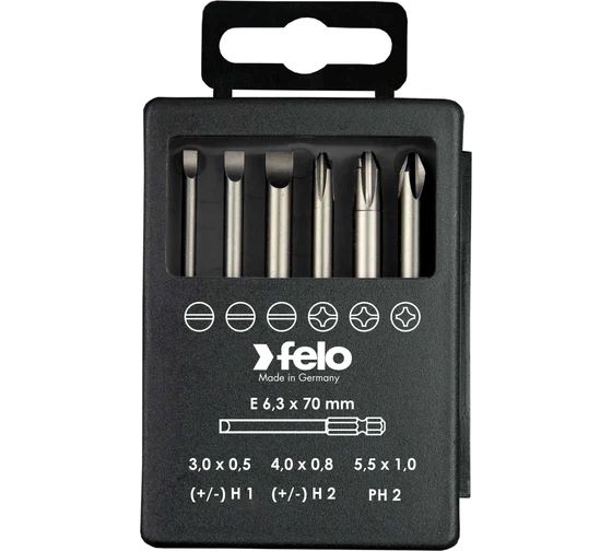 

Набор бит Felo 03292716 SL/H (+/-) Industrial 73 мм в кейсе, 6 шт, 03292716