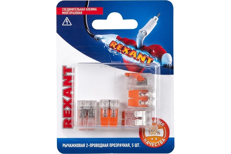 

Клемма Rexant 06-0216-A5 универсальная компактная СМК 221-412, 2-проводная до 4,0 мм2, 06-0216-A5