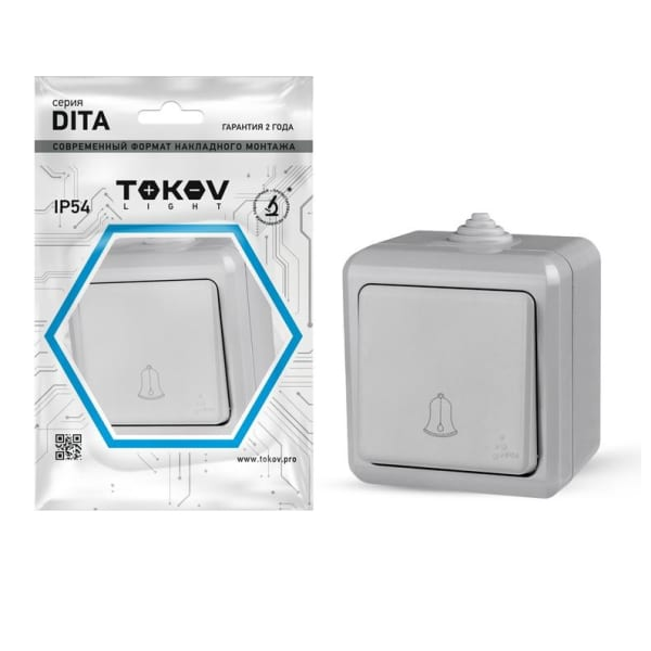 

Кнопка TOKOV ELECTRIC TKL-DT-DB-C06-IP54 звонка ОП Dita IP54 10А 250В сер., TKL-DT-DB-C06-IP54