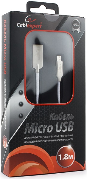 

Кабель интерфейсный USB 2.0 Cablexpert CC-P-mUSB02W-1.8M AM/microB, серия Platinum, длина 1.8м, белый, блистер, CC-P-mUSB02W-1.8M