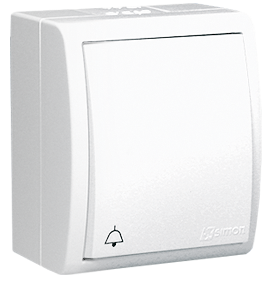 

Выключатель Simon 1594150-030 Aqua 1-клавишный кнопочный с символом "звонок" наружный, IP54, белый, 1594150-030