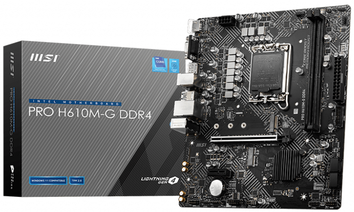 

Материнская плата mATX MSI PRO H610M-G DDR4 (LGA1700, H610, 2*DDR4(3200), 4*SATA 6G, M.2, 2*PCIE, 7.1CH, Glan, 2*USB 3.2, HDMI/VGA/DP), PRO H610M-G DDR4