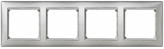 

Рамка Legrand 770354 Valena 4 поста вертикальная, IP20 (алюминий/серебряный штрих), 770354