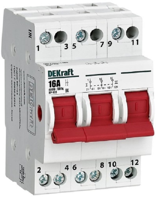 

Выключатель-разъединитель трехпозиционный DEKraft 17212DEK 3P 16A ВР-103, 17212DEK