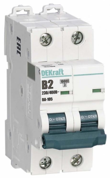 

Автоматический выключатель DEKraft 13113DEK 2P 2A х-ка B ВА-105 10кА, 13113DEK