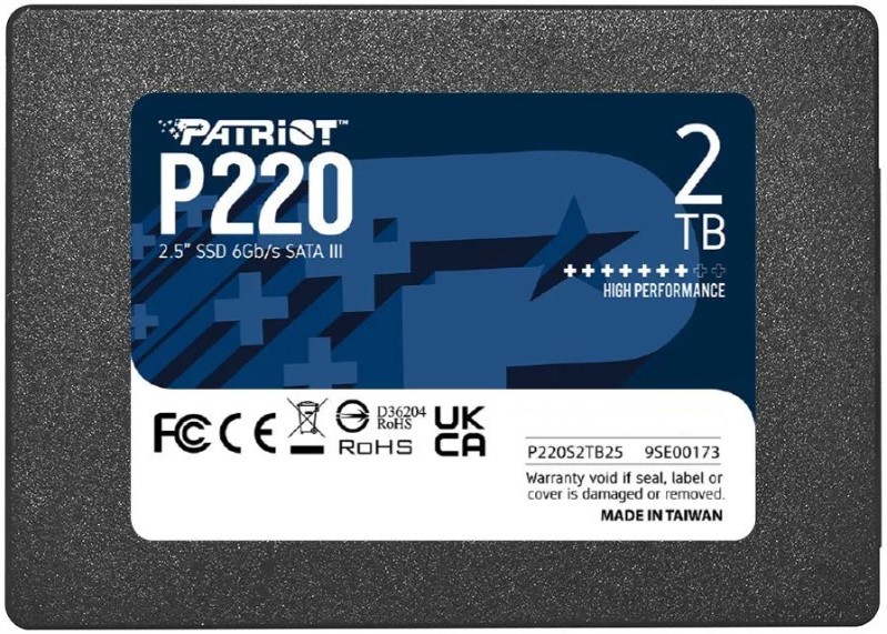 

Накопитель SSD 2.5'' Patriot Memory P220S2TB25 P220 2TB SATA 6Gb/s 550/500MB/s IOPS 50K/50K 960 TBW, P220S2TB25