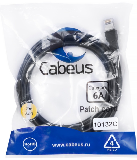 фото Кабель патч-корд U/UTP 6a кат. 2м Cabeus PC-ARM-UTP-RJ45-Cat.6a-2m-PE в Нижнем Новгороде
