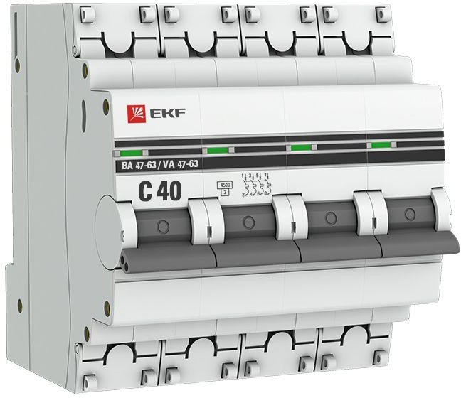 

Автоматический выключатель EKF mcb4763-4-40C-pro модульный 4п C 40А 4.5кА ВА 47-63 PROxima, mcb4763-4-40C-pro