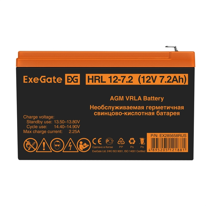 

Батарея Exegate HRL 12-7.2 EX285658RUS (12V 7.2Ah, 1227W, клеммы F2), HRL 12-7.2
