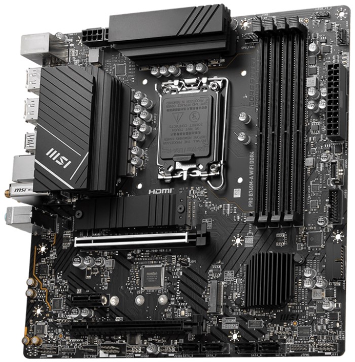 

Материнская плата mATX MSI PRO B760M-A WIFI DDR4 LGA 1700, B760, 4*DDR4(3200), 4*SATA 3, 2*M.2, 16*PCI-E, 2.5Glan, 2*HDMI, 2*DP, 3*USB 3.2 Gen 1, 2*US, PRO B760M-A WIFI DDR4