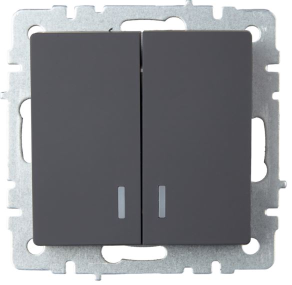 

Выключатель двухклавишный с подсветкой IEK BR-V20-1-10-K53 BRITE 10А ВС10-2-1-БрГ Графит, BR-V20-1-10-K53