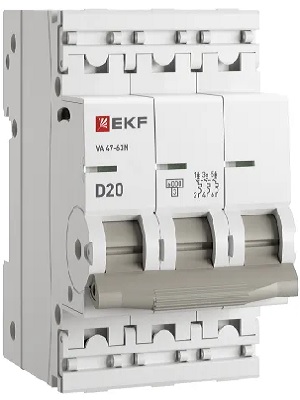 

Автоматический выключатель EKF M636320D 3P 20А (D) 6кА ВА 47-63N PROxima, M636320D
