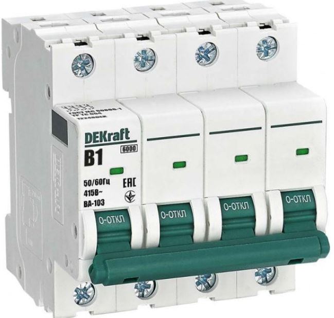 

Автоматический выключатель DEKraft 12248DEK 4Р 1А х-ка B ВА-103 6кА, 12248DEK