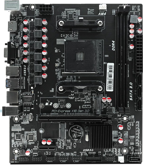 

Материнская плата mATX CBR A320 AM4, 2*DDR4, VGA+HDMI, 1*PCIEx16,1*PCIEx1, 1*M.2(NVME), 4*SATA3, 2*USB2.0 + 4*USB3.0, LAN 1Gb, A320