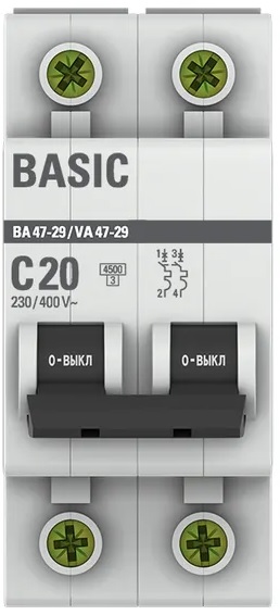 

Автоматический выключатель EKF mcb4729-2-20C 2P 20А (C) 4,5кА ВА 47-29, mcb4729-2-20C