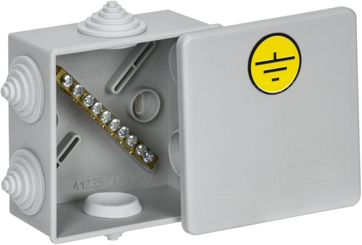 

Коробка уравнивания потенциалов IEK UKO21-085-085-040-K41-44U КУП КМ41360 85х85х40мм IP44 6 вв. (7035), UKO21-085-085-040-K41-44U