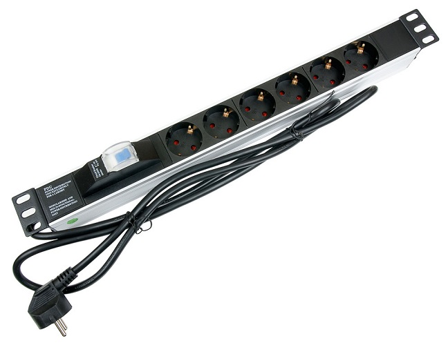 

Блок розеток 19, 6 розеток Cabeus PDU-6P-B-2EU для 19" шкафов, горизонтальный, автоматический выключатель 16 A , шнур 2м, алюминиевый корпус, немецкий, PDU-6P-B-2EU