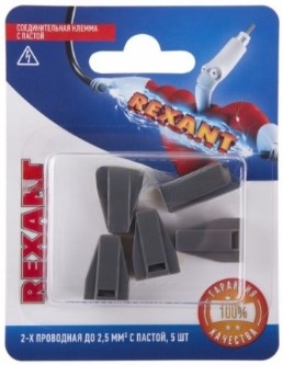 

Клемма Rexant 06-0206-A5 с пастой СМК 773-302, 2-проводная до 2,5 мм2 серая, (блистер 5шт.), 06-0206-A5