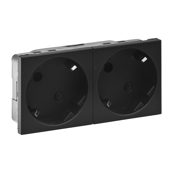 

Розетка Legrand 079372L - Программа Mosaic - 2 х 2К+3 под углом 45°, немецкий стандарт, 4 модуля, матовая черная, 079372L