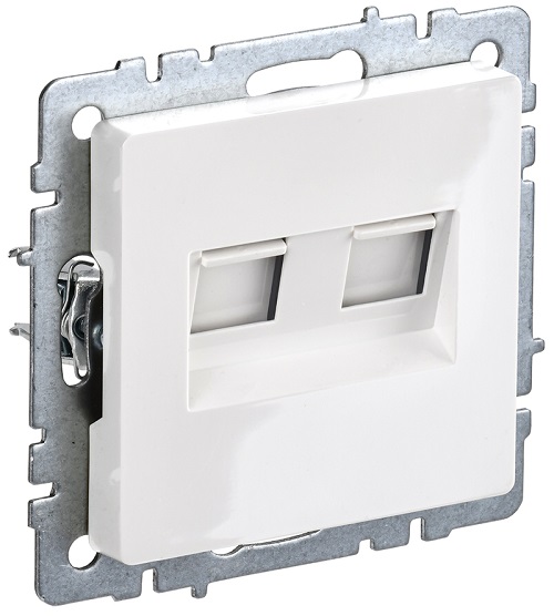 

Розетка IEK BR-K20-1-K01 компьютерная двойная СП RJ45 кат.5E BRITE РК10-2-БрБ белая, BR-K20-1-K01